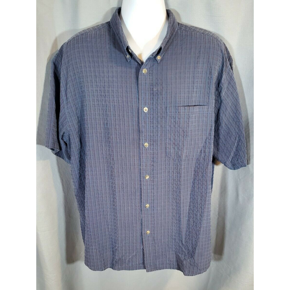 Cabela's Men's Adult‎ Sz XL Button Shirt Short Sleeve Plaid Blue